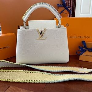 Louis Vuitton CAPUCINES BB White with Rainbow Stitching Handbag M57941 RARE